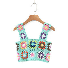 Aiertu  -  Summer Hollow Out Crochet Top Women Cute Cropped Tops Retro Cool Girl Rainbow Short Tee Holiday Top and Tees Aiertu