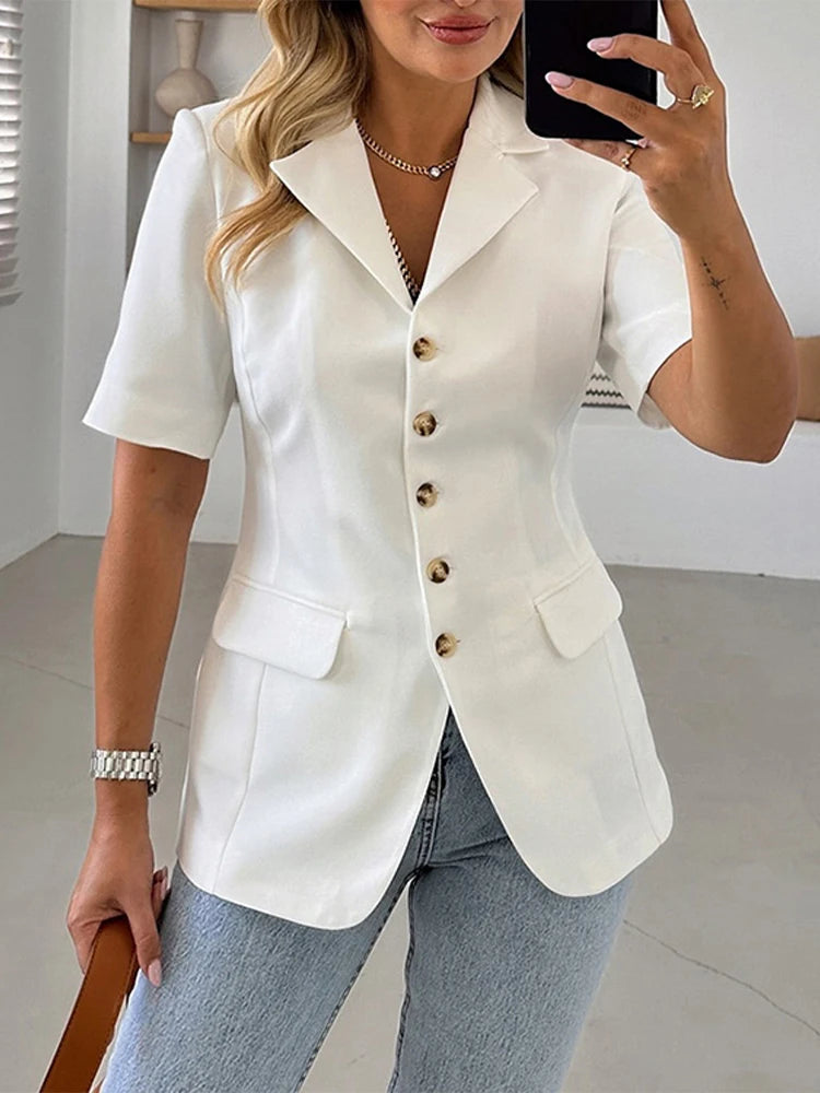 Aiertu  -  Fashion Commute Suit Coat Women Lapel Half Sleeves Single Breasted Slim Office Female Coats 2025 Spring Chic Solid Lady Jacket Aiertu