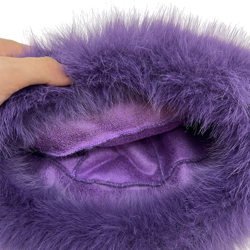 Aiertu  -  Winter Faux Fox Fur Bucket Hats For Women Soft Thickened Plush Fisherman Hat Outdoor Windproof Warm Beanies Caps Ski Panama Cap Aiertu
