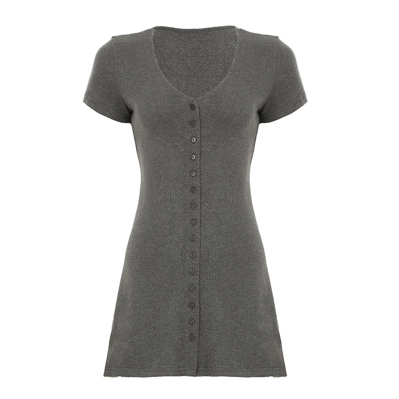 Aiertu  Solid Knitted Button V-Neck Women Skinny Dresses Simple Office Lady Style Elegant Fashion Clothes Aiertu