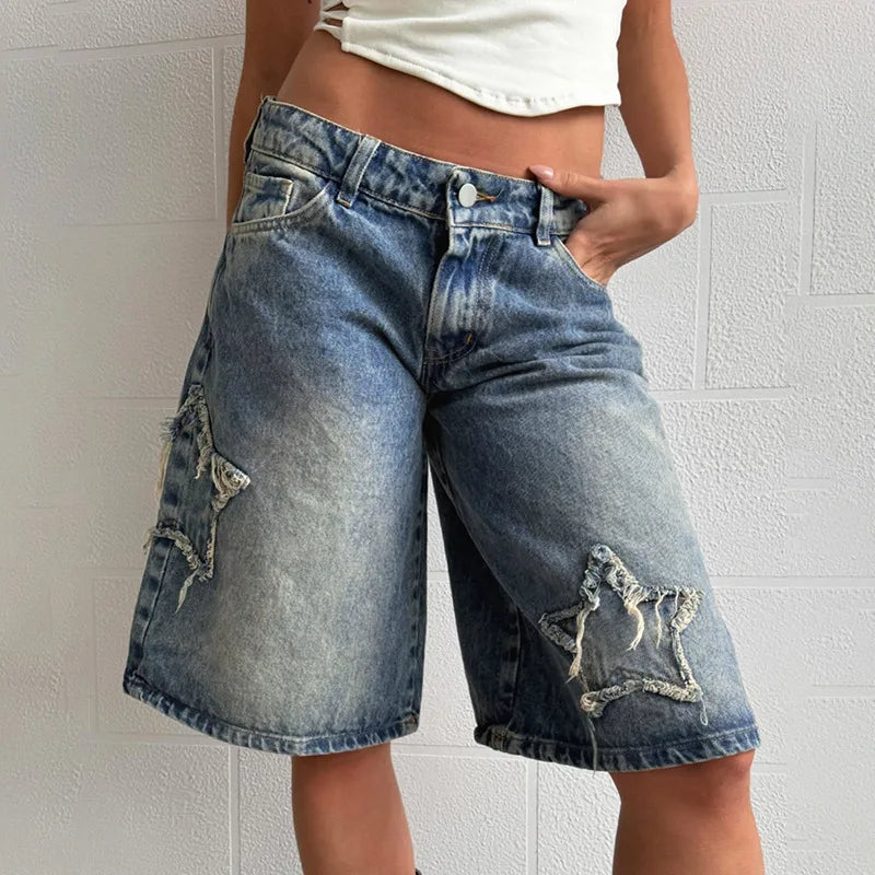 Aiertu  -  Blue Denim Shorts Woman Low Rise Baggy Jeans Streetwear Woman Summer Bottoms P77-DZ37 Aiertu