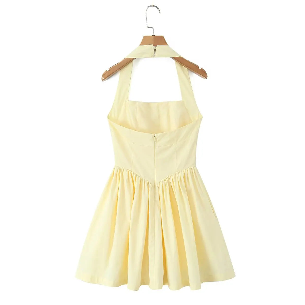 Aiertu  -  Summer Halter Dress Women Luxury Evening Party Mini Dresses Elegant Bodycon Dress Ruffle Tank Dress Fish Bone Ruched Yellow Aiertu