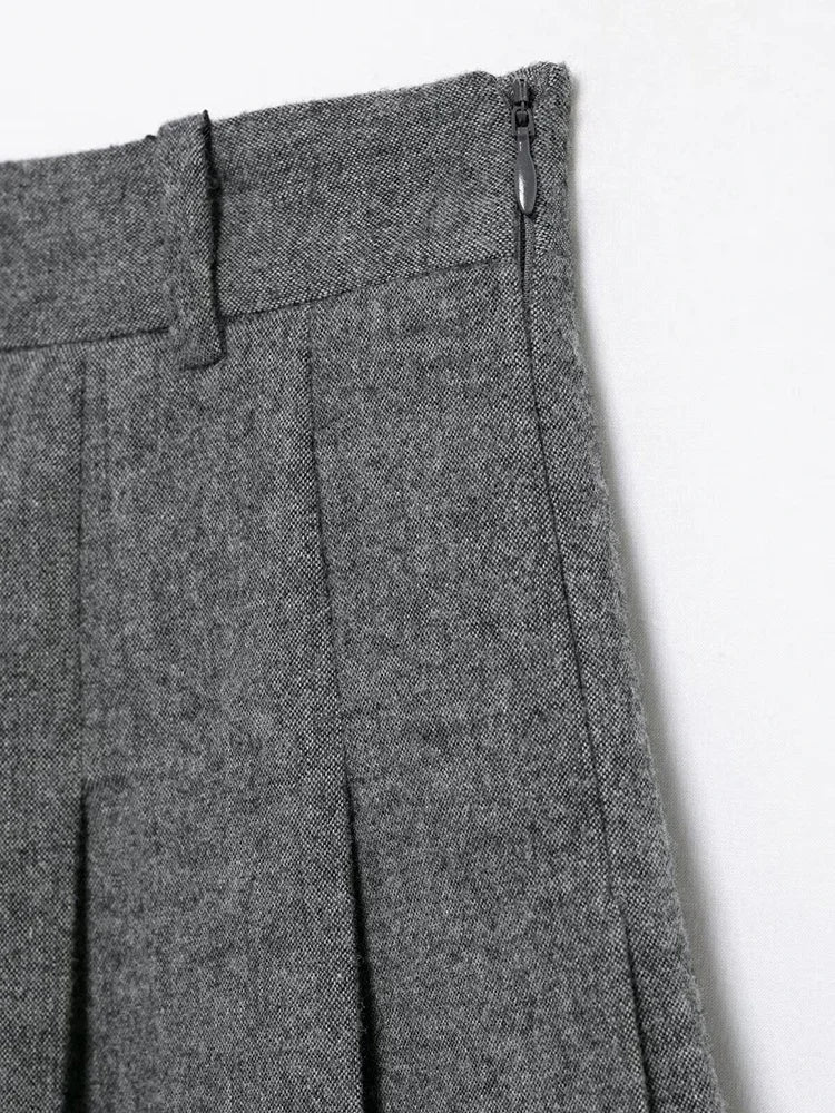 Aiertu  Women Fashion Grey Pleated Side Zipper Mini Skirt Vintage High Waist A-Line Female Chic Lady Skirts Aiertu