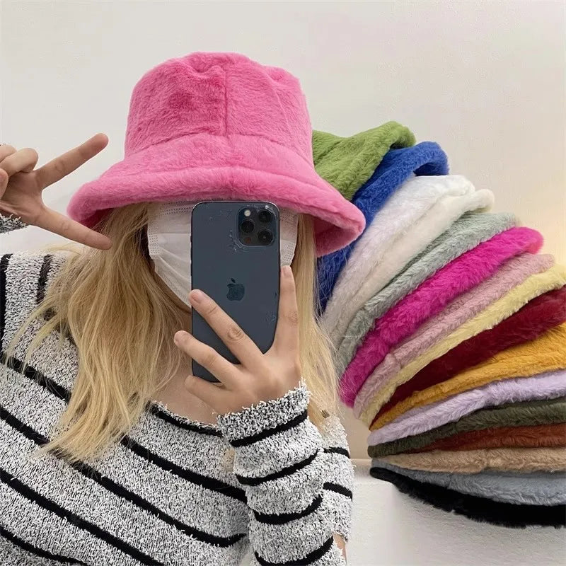 Aiertu  -  Winter 58-60cm XL Faux Fur Bucket Hat For Women Outdoor Warm Luxury Oversize Fisherman Hat Girl Trendy Party Long Fur Panama Cap Aiertu