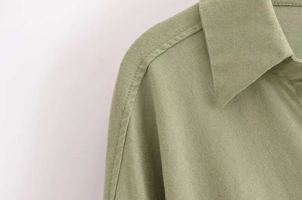 Aiertu  -  Linen Blended Twist Lapel Long Sleeve Casual Shirt Women's New Fashion Versatile Niche Design Top Aiertu