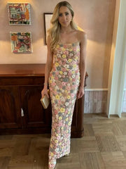 Aiertu  -  Chic Sequin Multicolored Floral Suspender Maxi Dress Elegant Sleeveless Backless Long Dress Lady Vacation Shiny Party Vestidos Aiertu