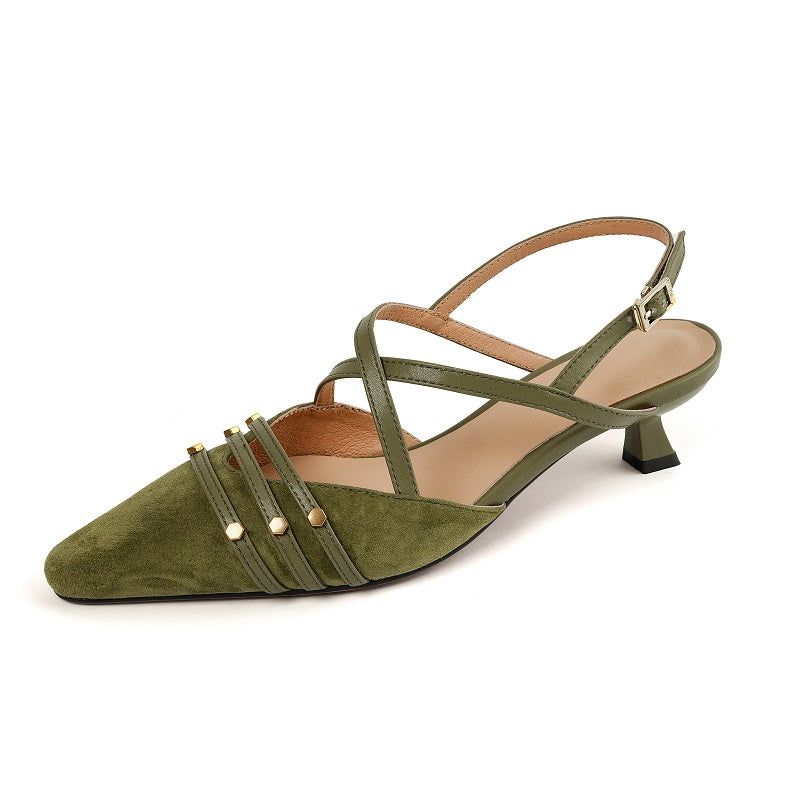 Aiertu  Elegant Ladies Summer Shoes Slingbacks Spring Atumncl Closed Tod Pumps Woman Shoes On Med Heel 4CM Kitten Heel Retro Sandals Aiertu