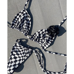 Aiertu  -  Micro Bikini Push Up Women Swimsuits Sexy Female Swimwear Checkerboard Brazilian Bikini Set Biquini Print Beachwear Aiertu