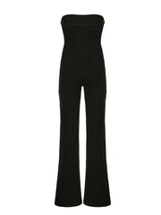 Aiertu - summer inspo Hot Black Solid Strapless Elegant Long Jumpsuits For Women Slim Wide Leg Flared Rompers Simple Fashion Vacation Overalls Aiertu