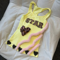 Aiertu  -  Kawaii leopard print letter embroidered love vest suspender sleeveles T-shirts women summer new comfortable versatile slim tops Aiertu