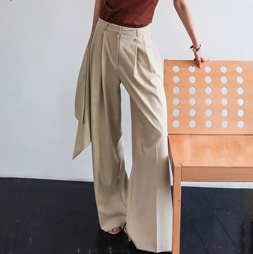 Aiertu  -  Autumn Loose High-Waist Long Pants Women Elegant Elastic Fashion Casual Pleated Patchwork High Waist Female Long Pants Aiertu