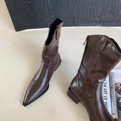 Aiertu    -  Black Pointed Toe Boots Woman Chunky Shoes Fall High Heels Brown Ankle Boots Back Zipper Ladies Shoes Aiertu