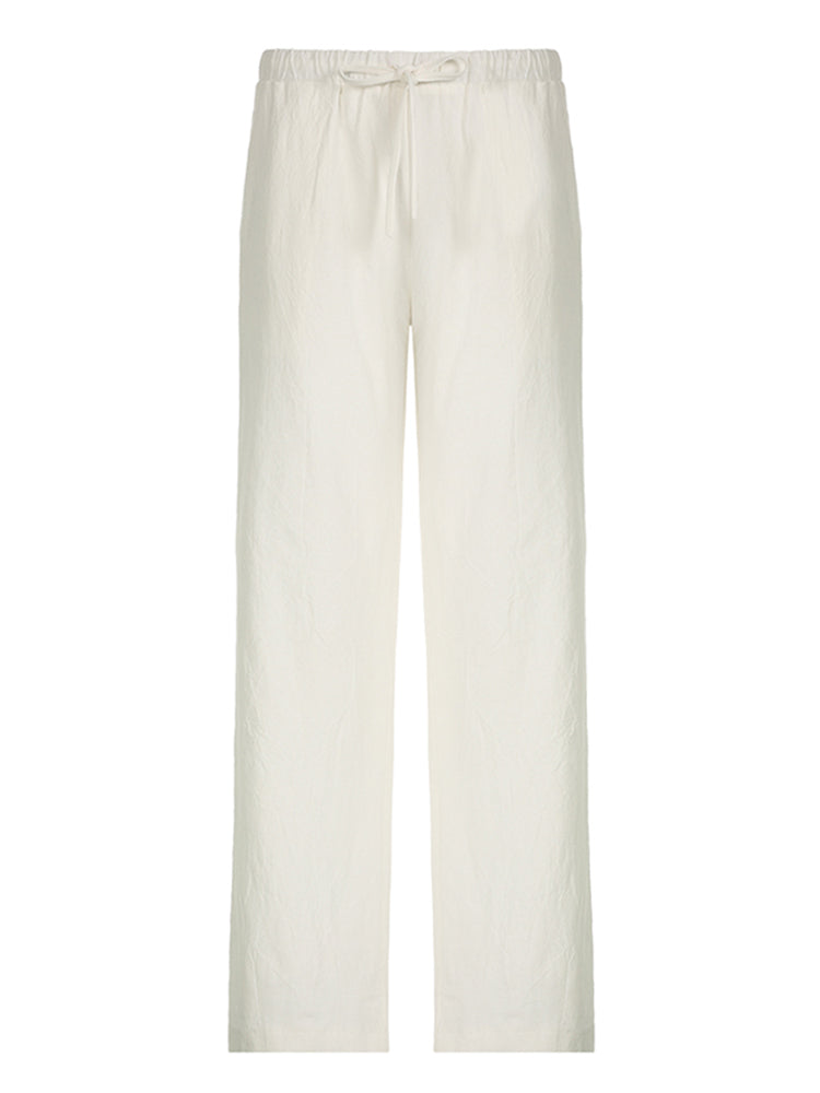 Aiertu - summer inspo Hot Solid Loose Casual Boho Straight Leg Pants For Women Simple Lazy Comfortable Summer Vacation Trousers Aiertu