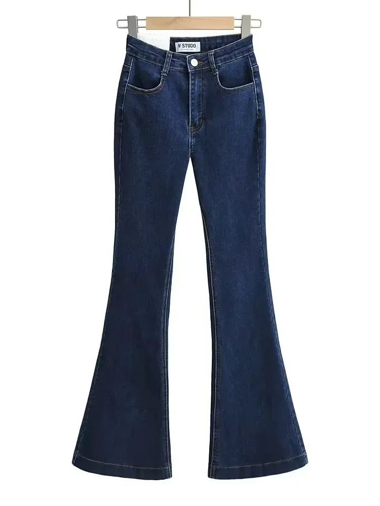Aiertu  -  High Waist Denim Pants Women Solid Color Elastic Slim Fit Flare Pants For Hot Girl Denim Trousers Women Flare Jeans Streetwear Aiertu