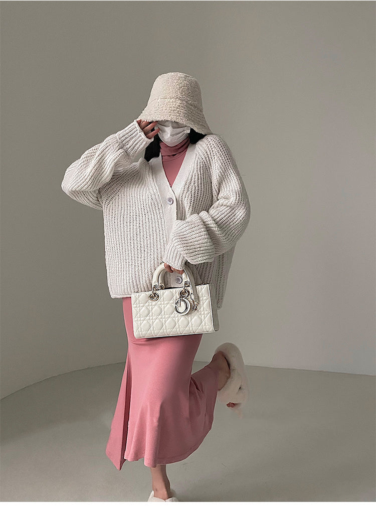Aiertu Solid Color Long Sleeve Knitted Long Sleeve Button Up Sweater Aiertu