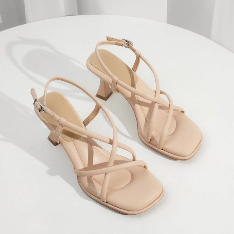 Aiertu  -  Summer New Simple Square Headed Slim Strap Thick Heel Sandals for Women, Straight Toe Open Toe Sandals for Women Aiertu