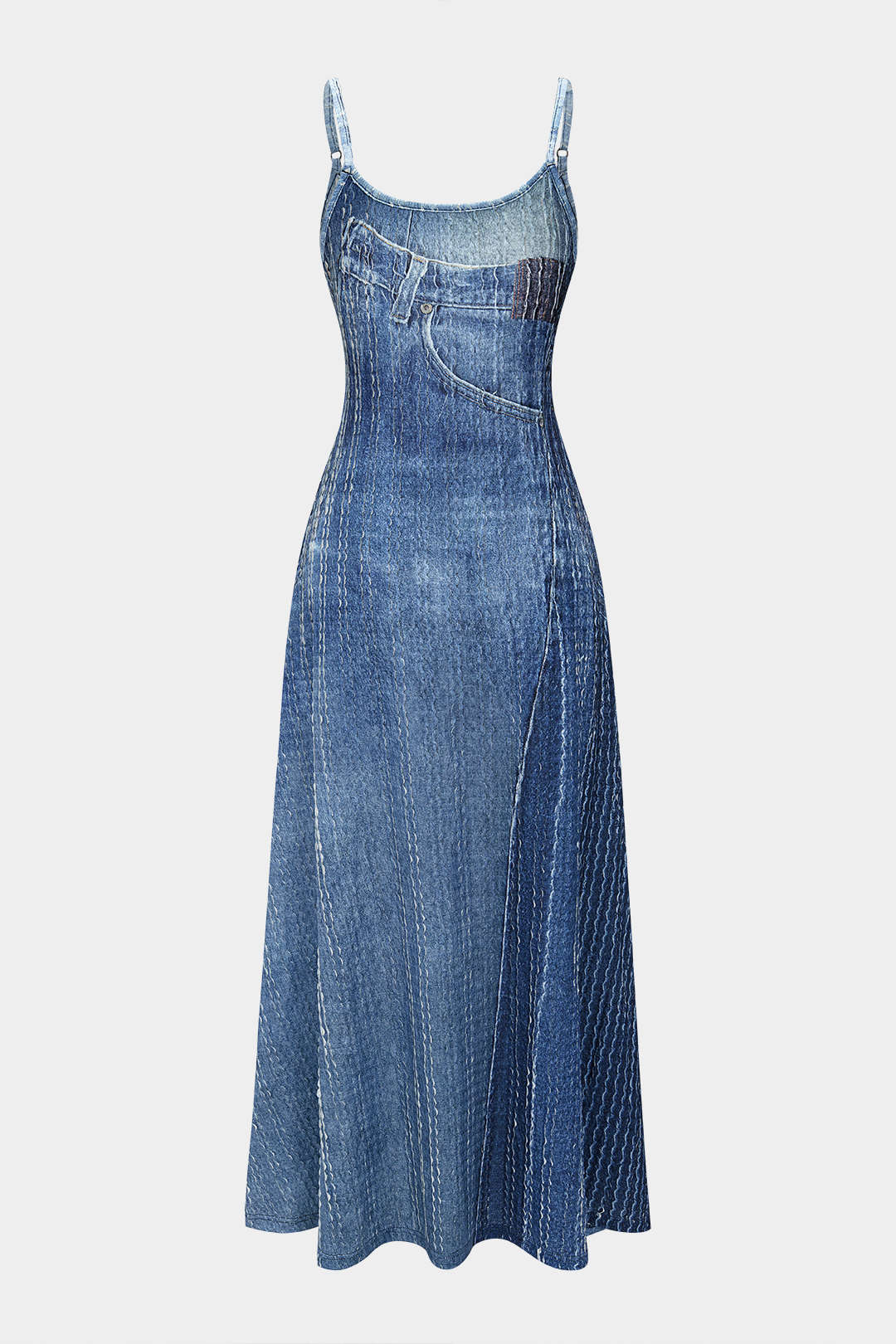 Aiertu  Denim Print Slip Sleeveless Maxi Dress Aiertu