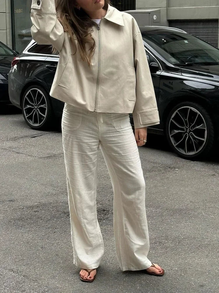 Aiertu  -  Autumn Fashion Leather Laple Zipper Jacket Women Elegant Long Sleeve Pocket Warm Loose Solid Coats 2026 Lady High Street Jackets Aiertu