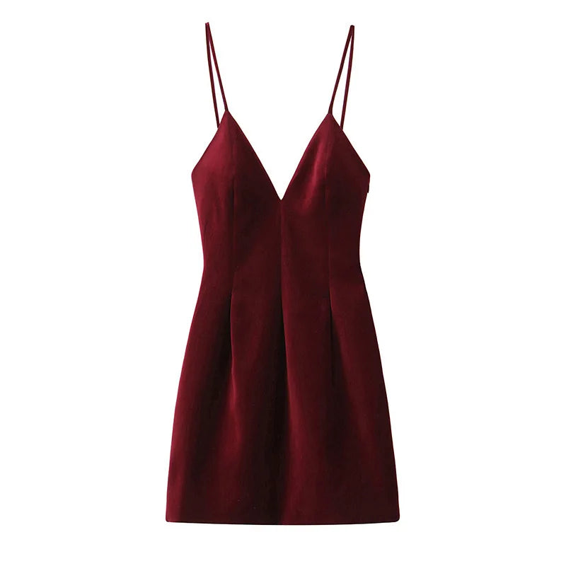 Aiertu  -  Retro Red Velvet Sling Dress For Women Elegant Sleeveless V Neck Backless Mini Dress Lady A Line Merry Christmas Party Vestidos Aiertu