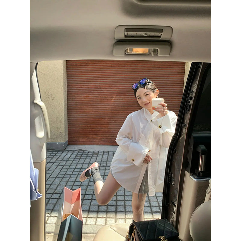 Aiertu Elegant White Shirts Women Fashion Long Sleeve Blouses Summer Office Ladies Korean Design Buttons Casual All Match Tops Aiertu