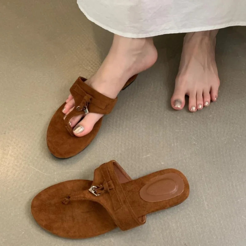 Aiertu  -  Fashion Women Casual Faux Suede Slippers Wedges Heel Cork Mules Platform Clog Non Slip Sole Buckle Outdoor Home Shoes Aiertu