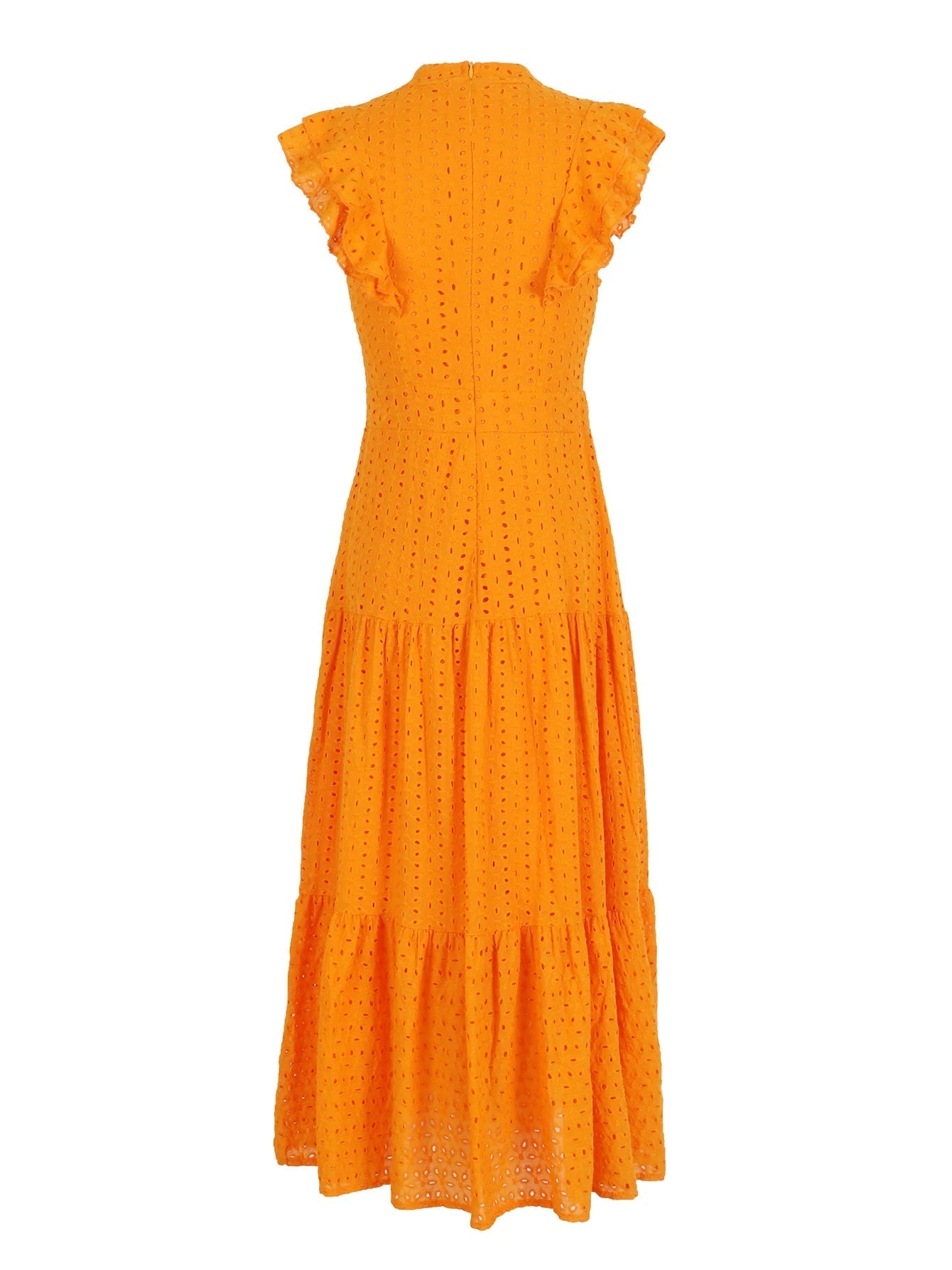 Aiertu  Bohemian Solid Hollow Out Elegant Women Dress O Neck Flying Sleeve Button Long Dress Summer Chic Casual Beach Women Clothing Aiertu