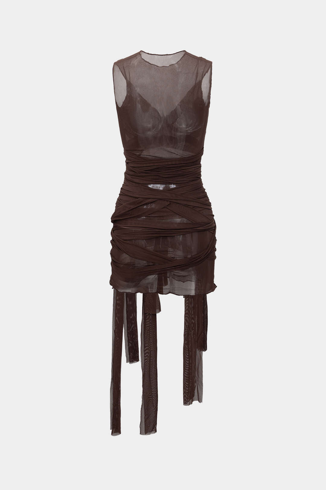 Aiertu  Sheer Mesh Wrap Tie Ribbon Mini Dress Aiertu