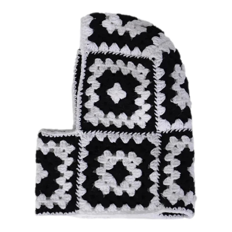 Aiertu  -  Women Knitted Balaclava Cap Winter Woolen Beanie Hats Handmade Crochet Floral Hat Girl Fashion Bonnet Neck Ear Warmer Hooded Hat Aiertu