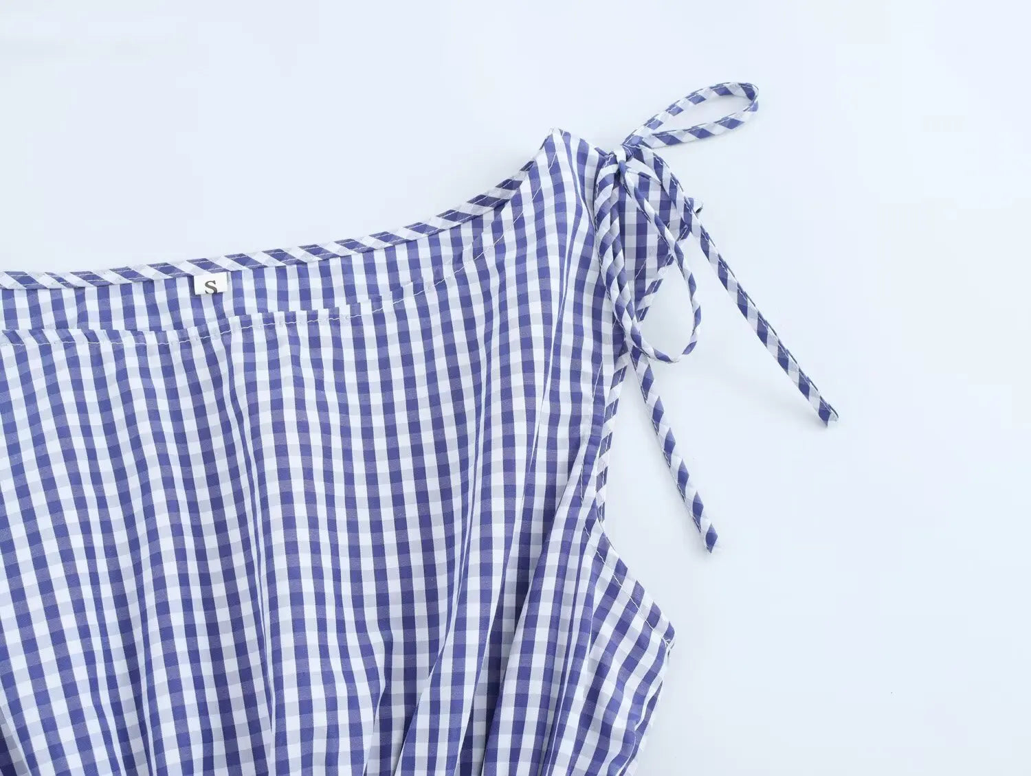 Aiertu  -  3 colors Retro French Style Bow Shoulder Gingham Plaid Sleeveless Tanks Top Women Summer Ruched Elastic Slim Waist Girl Crop Tee Aiertu