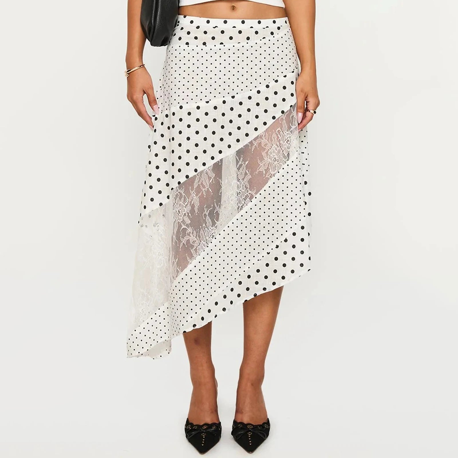Aiertu  -  Women Y2K Ruffle Layered Maxi Skirt Elastic Waist Asymmetrical Hem Lace Trim A-line Long Skirt Holiday Vacation Aiertu