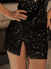 Aiertu  -Split Sequin Halter Party Mini Dress aiertu