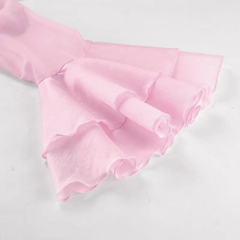 Aiertu  Summer Ruffle Short Tshirts Ladies 2025 Fashion V Neck Long Sleeve Shirts Party Casual Vacation Pink Top Women's Clothes Aiertu