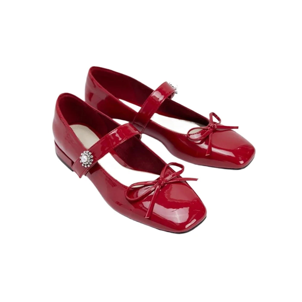 Aiertu  -  New Ladies Shoes on Sale Mary Janes Women's High Heels Round Toe Bow Tie Dress Pumps Women Buckle Strap Crystal Med Heel Shoes Aiertu