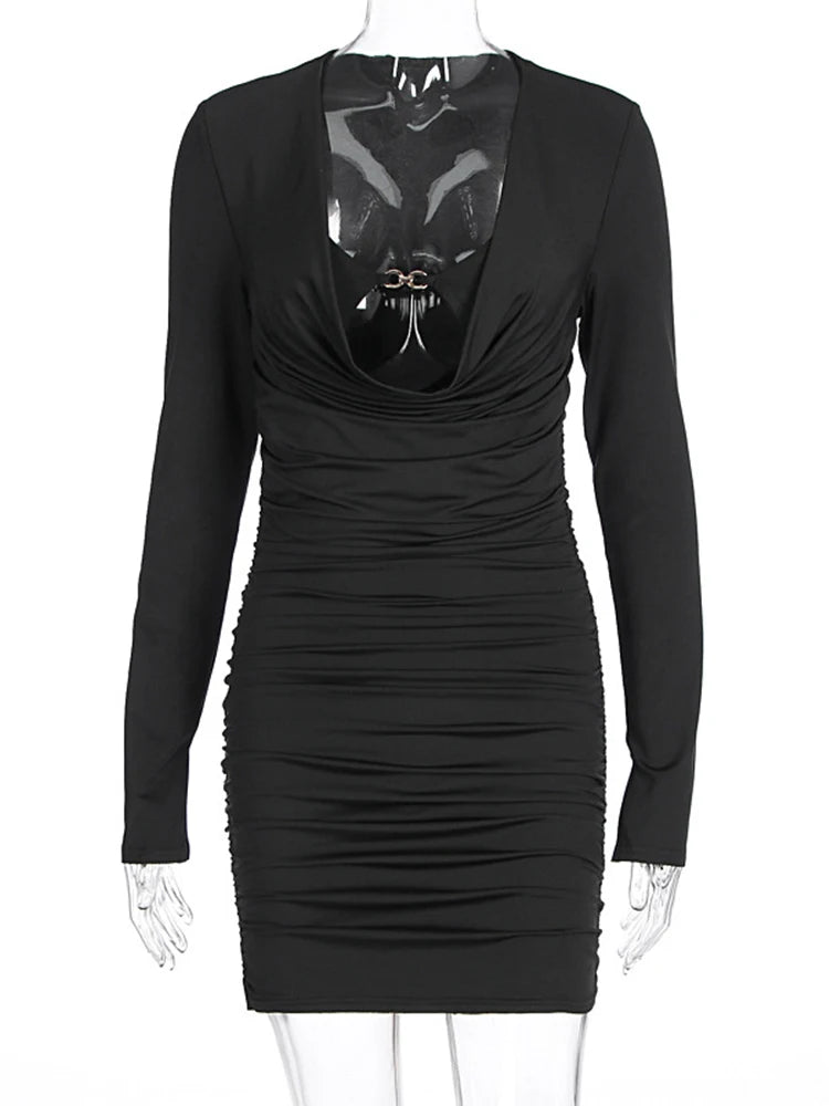 Aiertu  -  Sexy V Neck Mini Dress High Waist Patchwork Long Sleeve Bodycon Dresses Hot Girl Vacation Slim Party Elegant Dress Women Aiertu