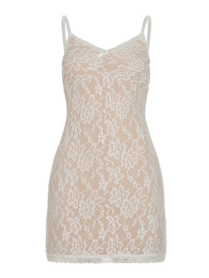 Aiertu  -Bow Lace Layered V-Neck Cami Dress aiertu
