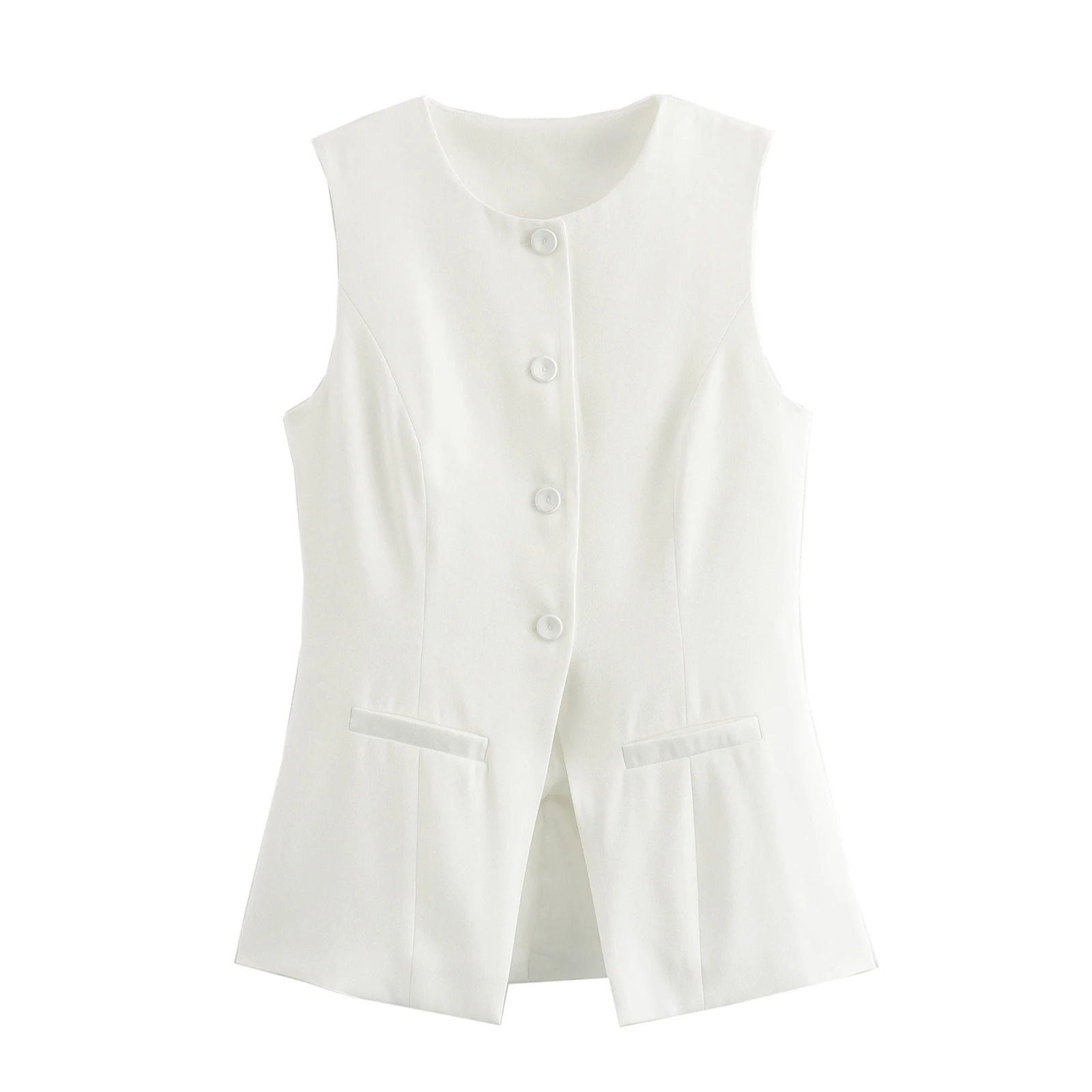 Aiertu  -  New Fashion Womens Button Down Waistcoat Vest Sleeveless Round Neck Solid Color Slim Fit Tops Dressy Suit Vest Hot Sale S M L Aiertu