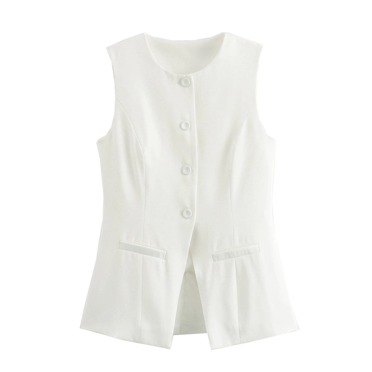 Aiertu  -  New Fashion Womens Button Down Waistcoat Vest Sleeveless Round Neck Solid Color Slim Fit Tops Dressy Suit Vest Hot Sale S M L Aiertu