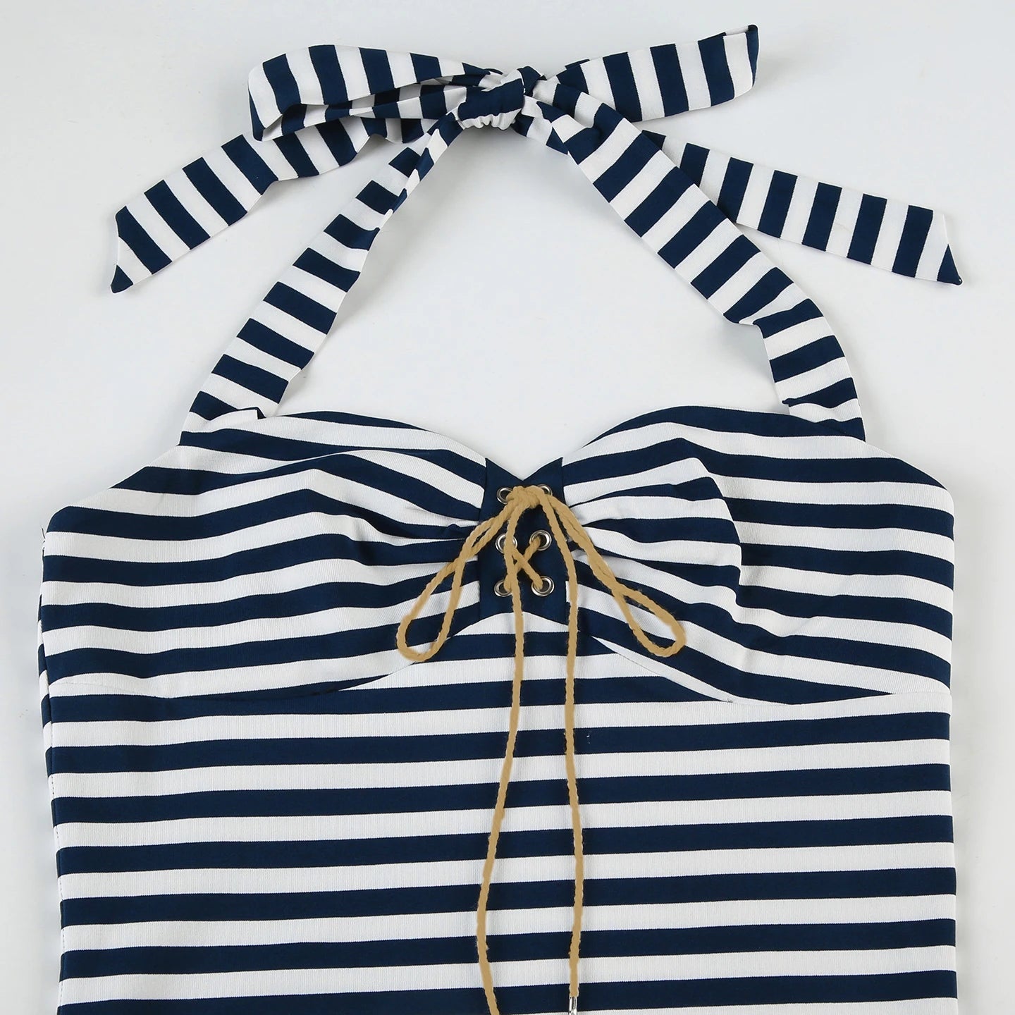 Aiertu  -  Y2K Women Tie Up Front Striped Halter Vest Backless Sexy Casual Fitted Sleeveless Crop Top Summer Fashion Tank Tops Aiertu