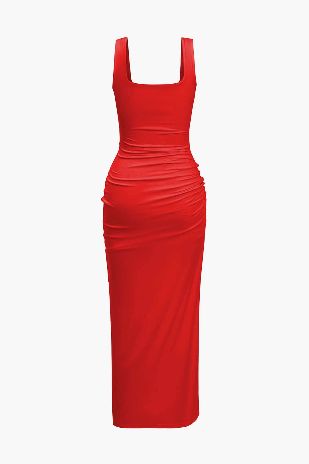 Aiertu  Solid Twist Front Cut Out Slit Midi Dress Aiertu