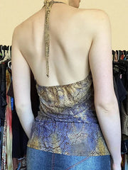 Aiertu  -Vintage Abstract Print Contrast Beaded Halter Top aiertu