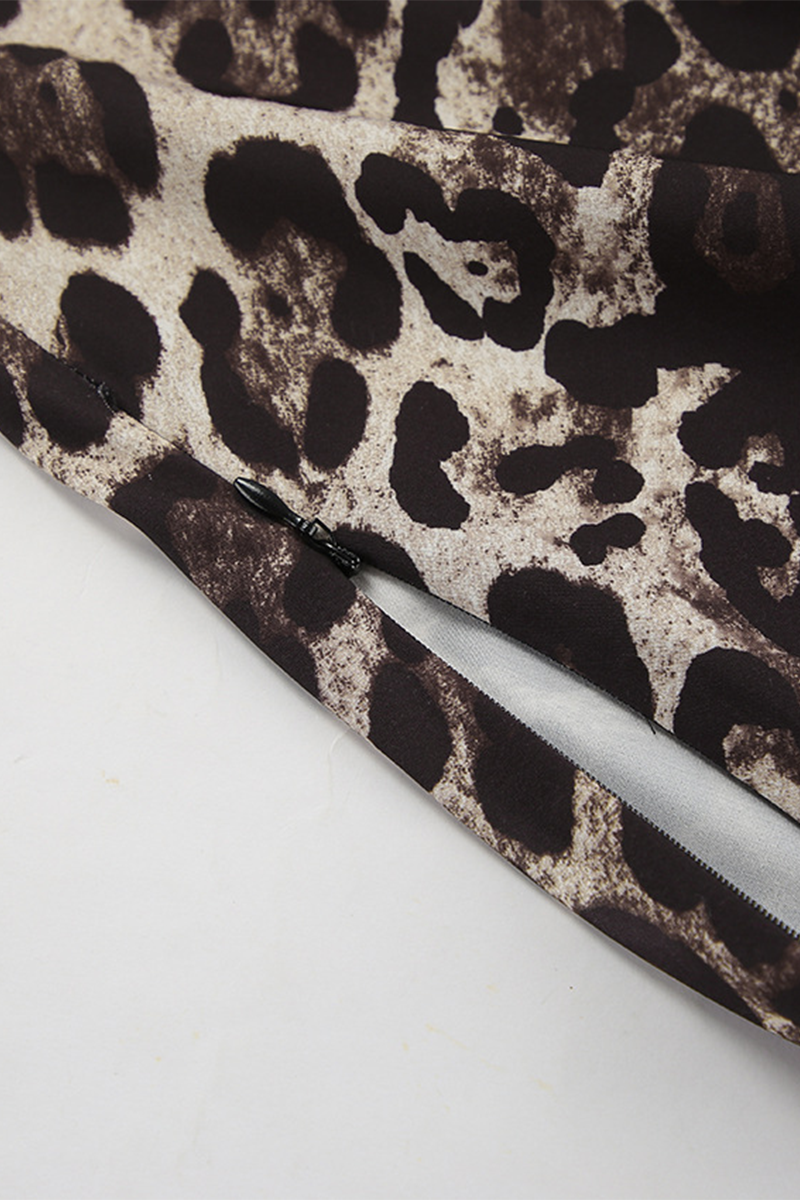 Aiertu  -Sexy Street Leopard Patchwork Zipper Fishtail Regular High Waist Full Print Bottoms aiertu