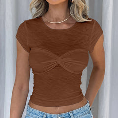 Aiertu  -  Y2K Crop Tops Vinatge Women T-shirt Crew Neck Short Sleeve Solid Slim Fit Summer Tops Streetwear for Casual Daily Aiertu