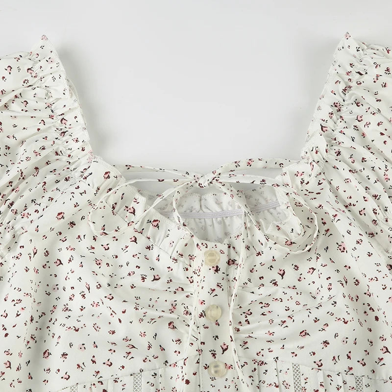 Aiertu  Sweet Floral Print Cute Prairie Chic Women Causal Shirts Summer Fashion Trendy Japan Style Blouses Aiertu