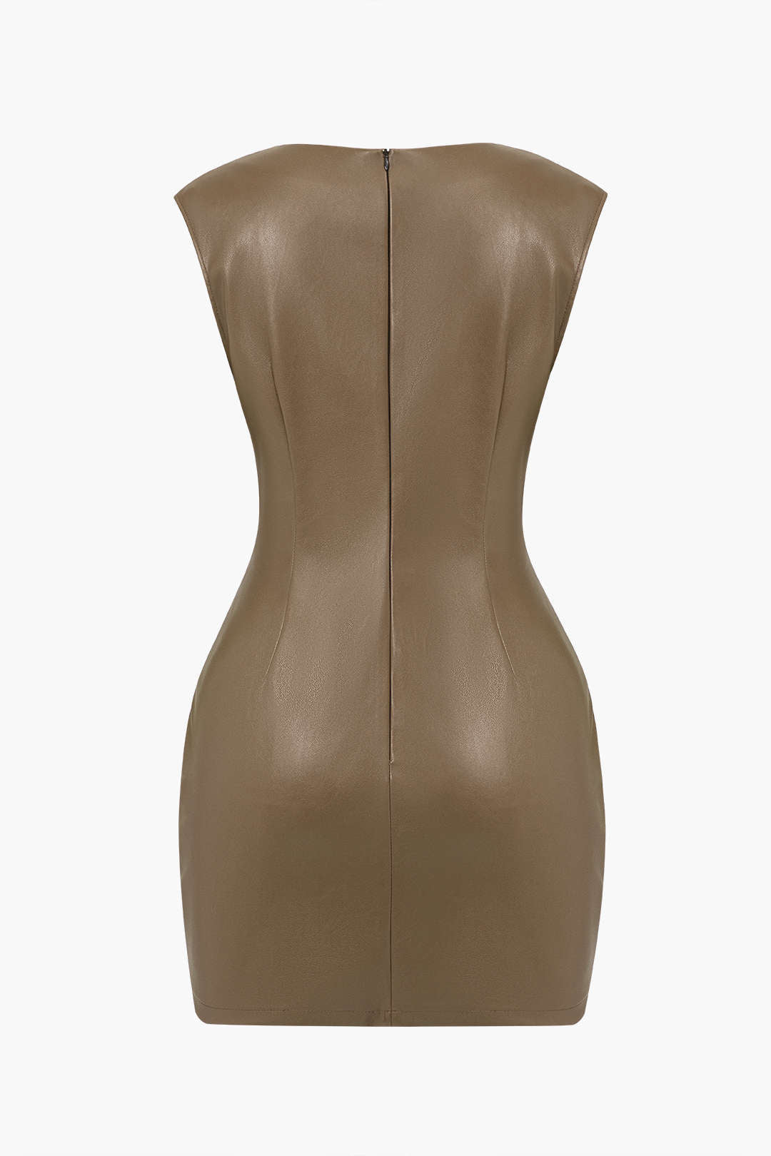 Aiertu  Ruched Faux Leather V-Neck Bodycon Mini Dress Aiertu