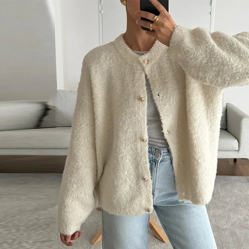 Aiertu  -  Casual Knit Single Breasted Cardigans Women O-neck Long Sleeve Fluffy Short Sweaters Cardigan 2026 Autumn New Lady Elegant Tops Aiertu