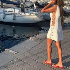 Aiertu  -  European and American style fashion sexy side circle decoration sleeveless dress female hot girl slim fit mini skirt Aiertu