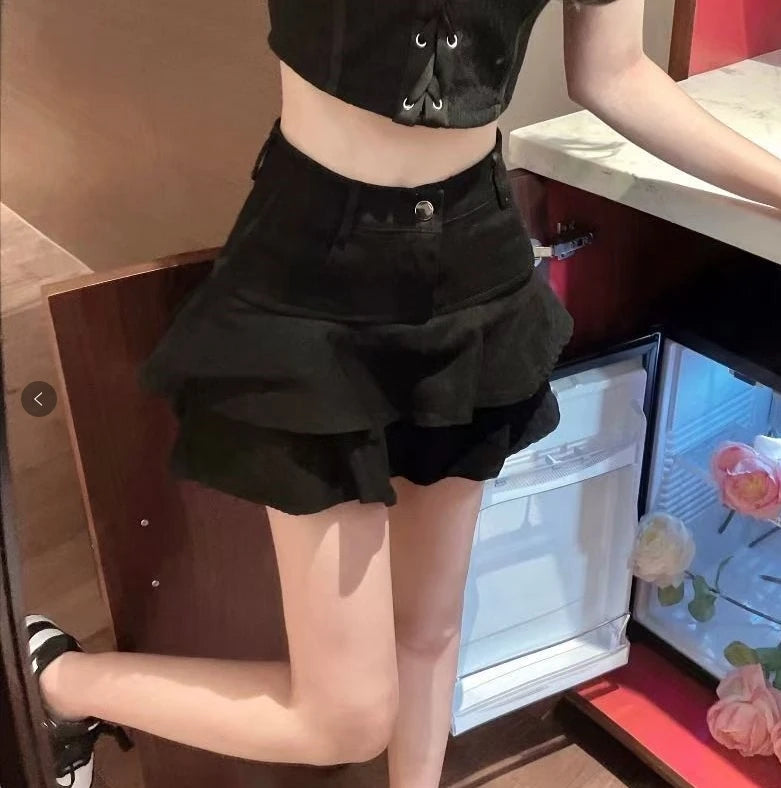 Aiertu summer inspo Ruffle Pleated Shorts Skirts Women Summer Low Waist A Line Y2K Denim Skirt Mini Short Jeans Skirts Outdoor Sex Skirt Woman Aiertu