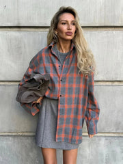 Aiertu  -   Vintage Loose Plaid Women'S Shirt Fashion Lapel Long Sleeve Office Lady Shirts and Blouses Tops Female Clothing New Aiertu