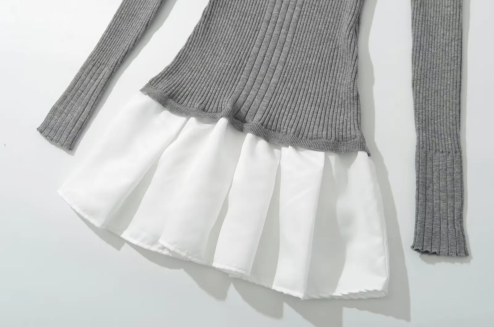 Aiertu  -  Fashion Knit Slim Mini Dress Women Ribbed Lapel 2 Piece-Set Decoration Patchwork Party Dress Knitwear Female Spring Dress Aiertu