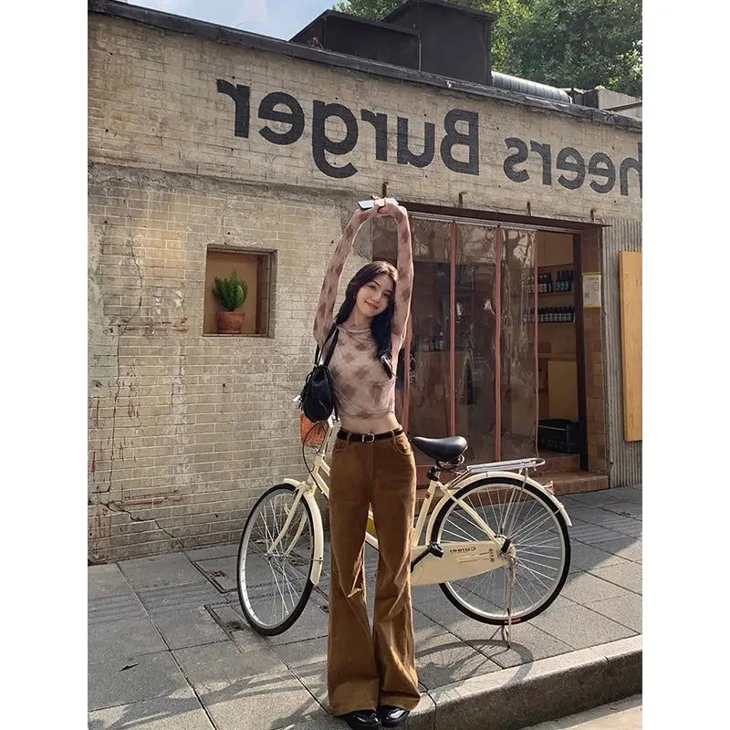 Aiertu       -  American Retro Plaid Mesh Tops Long Sleeve Korean Fashion Streetwear T Shirt Women Autumn Tops Tees 2000s Clothes Y2k Aiertu